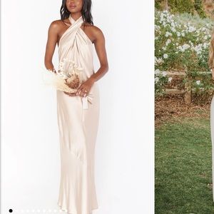 MUMU bridesmaid dress in champagne satin